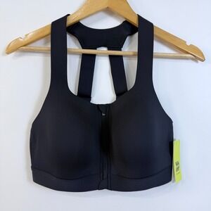 All in Motion Sports Bra Size 38B Black High Support Sculpt Front Zip